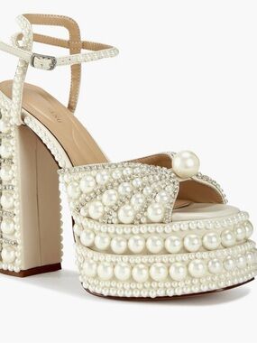 Pearl-Embellished Platform Sandals in Ivory - Women
